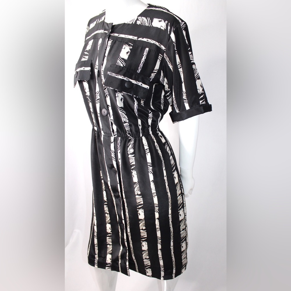 Damon II Vintage Black & White Printed Patterned Button Down Dress Size 10